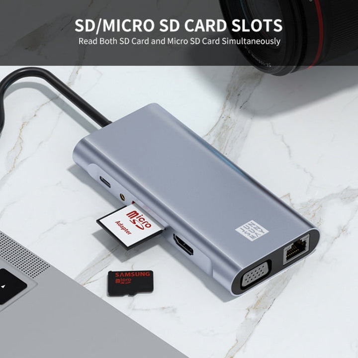 Lisslune | JUNSUNMAY 11 in 1 Type-C to 4K HDMI + VGA + RJ45 Docking Station Adapter PD Fast Charging Hub