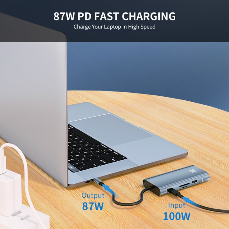 Lisslune | JUNSUNMAY 10 in 1 Type-C to 4K HDMI + VGA + RJ45 + 3.5mm Audio Docking Station Adapter PD Fast Charging Hub SD/TF Card Reader