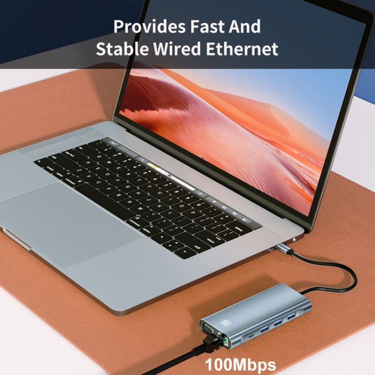 Lisslune | JUNSUNMAY 10 in 1 Type-C to 4K HDMI + VGA + RJ45 + 3.5mm Audio Docking Station Adapter PD Fast Charging Hub SD/TF Card Reader