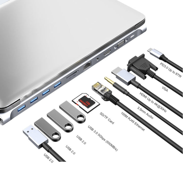 Lisslune | JUNSUNMAY 11 in 1 Multifunctional USB C Hub Docking Station Adapter SD/TF Card Reader