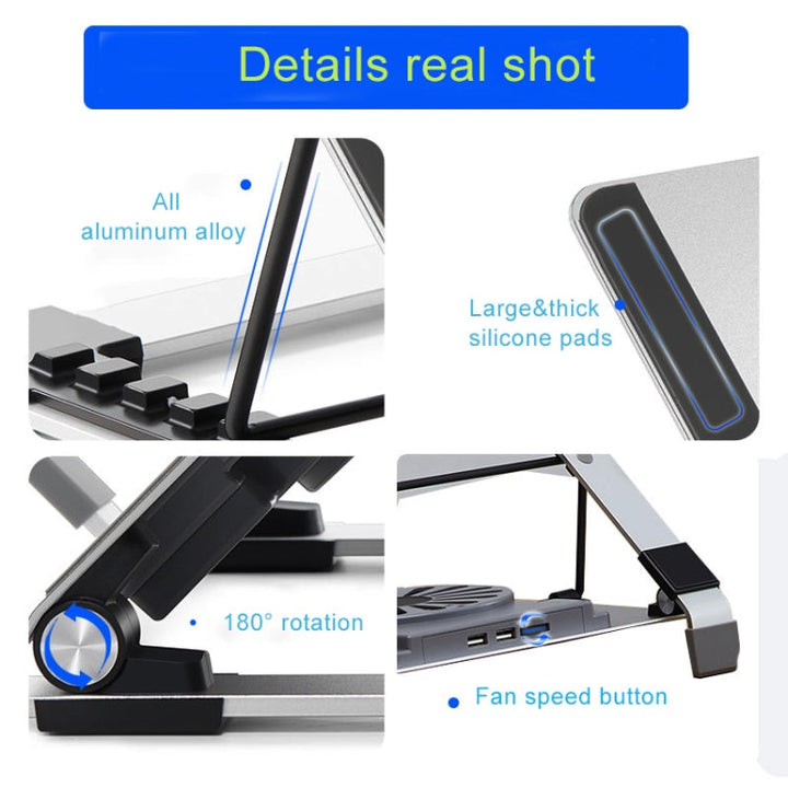 Lisslune | P3 Adjustable Aluminum Folding Portable Laptop Notebook Fan Stand Holder