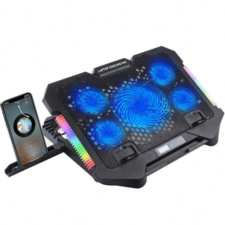Lisslune | S500 Adjustable Height 5 Quiet Fans RGB Gaming Laptop Cooling Pad with Phone Holder