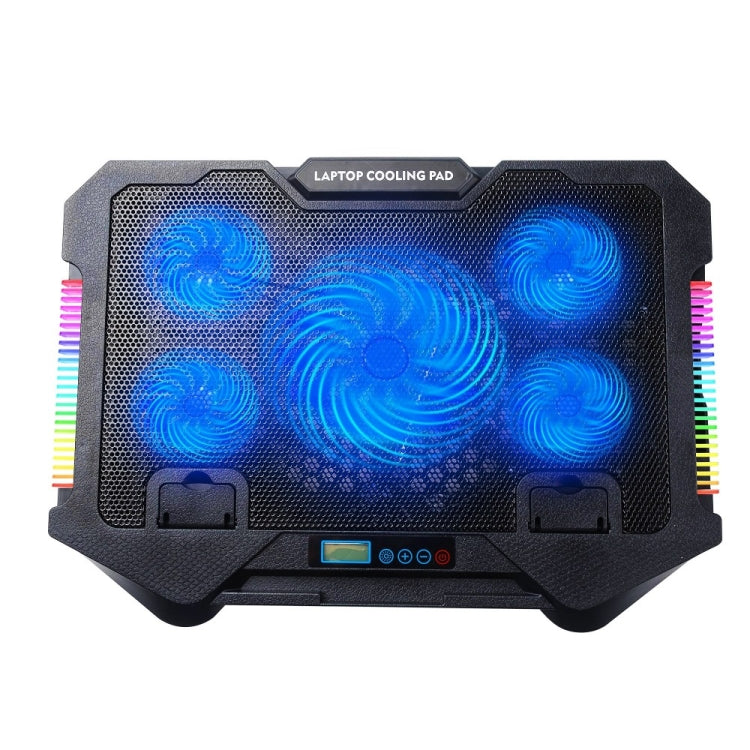 Lisslune | S500 Adjustable Height 5 Quiet Fans RGB Gaming Laptop Cooling Pad with Phone Holder