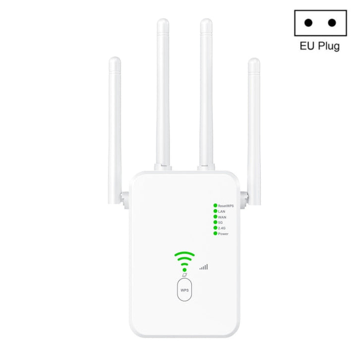 Lisslune | U10 1200Mbps Signal Booster WiFi Repeater WiFi Antenna Dual Band 5G Wireless Signal Repeater (EU Plug)
