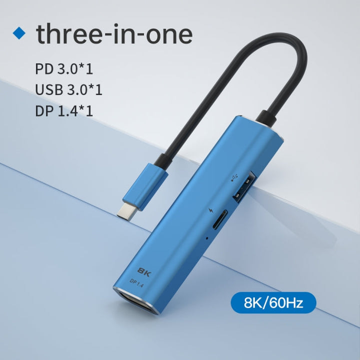 Lisslune | V264B 3 in 1 USB-C / Type-C to USB3.0 + PD3.0 + DP1.4 3-Port Multi Splitter Adapter OTG HUB