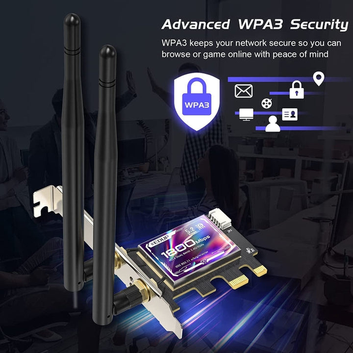 Lisslune | EDUP EP-9658 PCI-E WiFi 6 Card AX1800M Bluetooth 5.2 Adapter for Desktop PC, 2.4GHz/5.8GHz Dual-Band Wireless PCI-E Internal Network Card