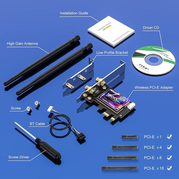 Lisslune | EDUP EP-9658 PCI-E WiFi 6 Card AX1800M Bluetooth 5.2 Adapter for Desktop PC, 2.4GHz/5.8GHz Dual-Band Wireless PCI-E Internal Network Card