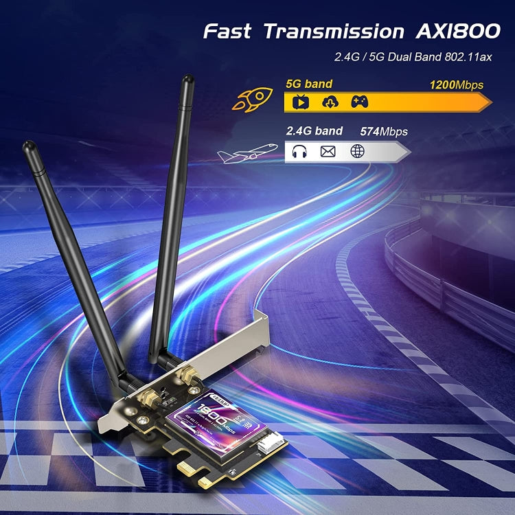 Lisslune | EDUP EP-9658 PCI-E WiFi 6 Card AX1800M Bluetooth 5.2 Adapter for Desktop PC, 2.4GHz/5.8GHz Dual-Band Wireless PCI-E Internal Network Card