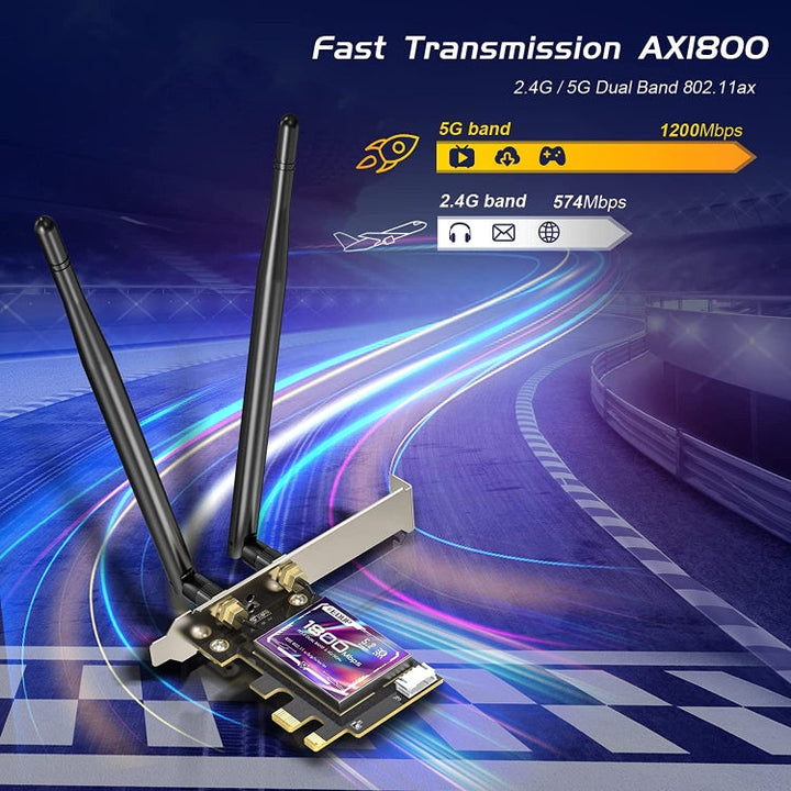 Lisslune | EDUP EP-9658 PCI-E WiFi 6 Card AX1800M Bluetooth 5.2 Adapter for Desktop PC, 2.4GHz/5.8GHz Dual-Band Wireless PCI-E Internal Network Card