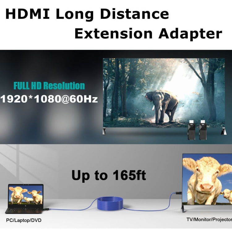 Lisslune | HDMI Extender 50m Audio Video 1080P over Cat5 Cat6 Ethernet Cable Transmission lossless signal HDMI long-distance extension adapter