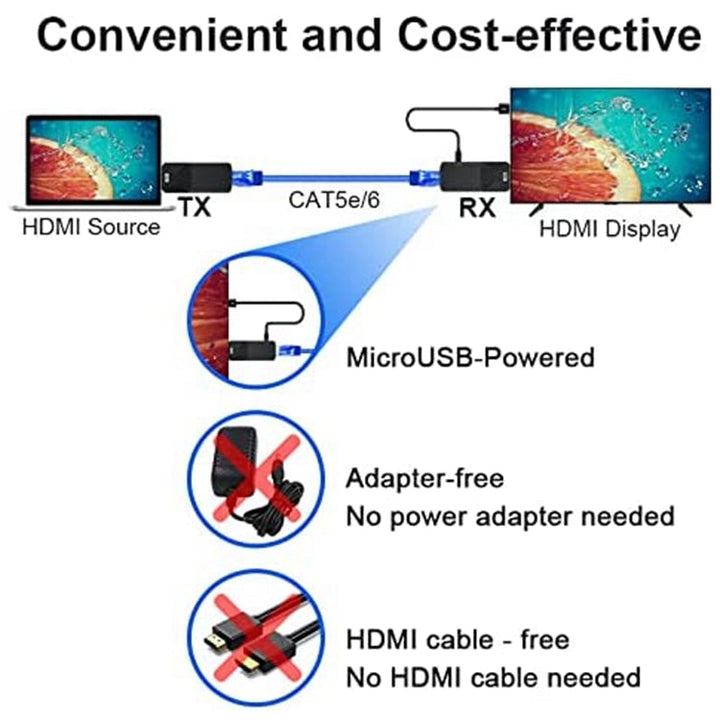 Lisslune | HDMI Extender 50m Audio Video 1080P over Cat5 Cat6 Ethernet Cable Transmission lossless signal HDMI long-distance extension adapter