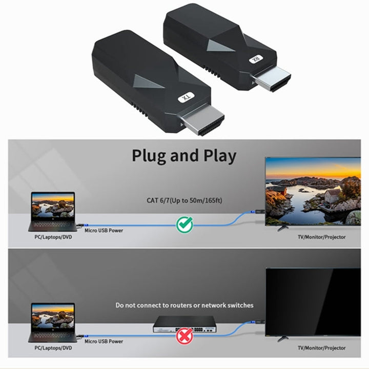 Lisslune | HDMI Extender 50m Audio Video 1080P over Cat5 Cat6 Ethernet Cable Transmission lossless signal HDMI long-distance extension adapter
