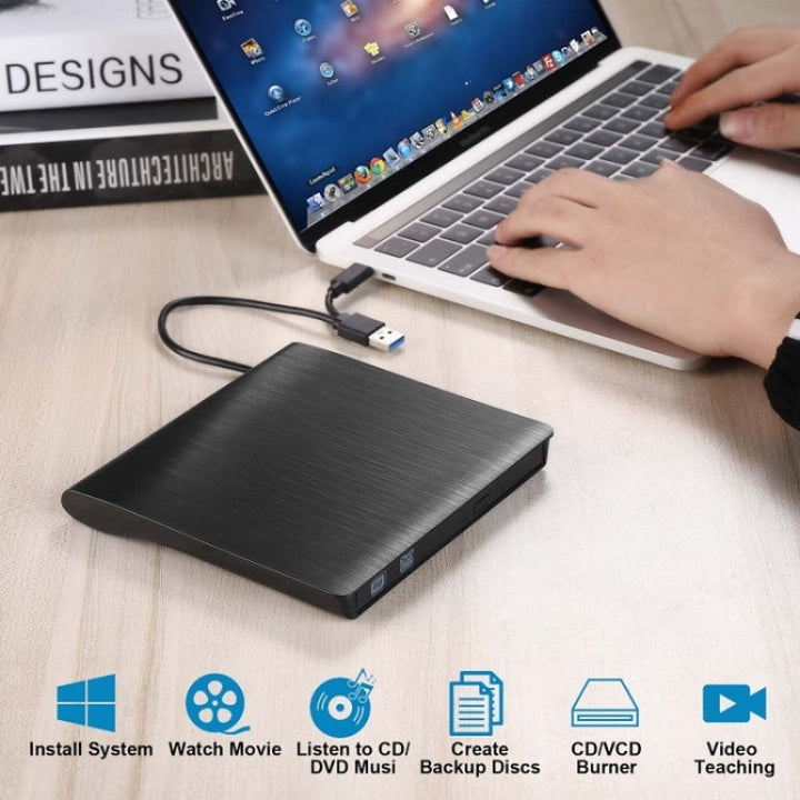 Lisslune | BT638 Notebook Desktop External USB 3.0 Portable CD-Player CD-RW Optical Drive Burner
