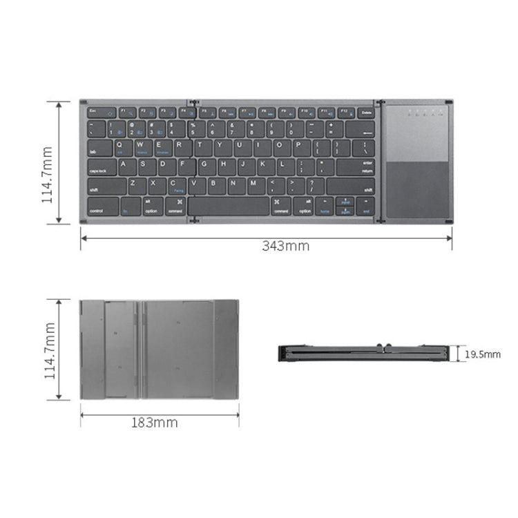 Lisslune | B066T Triple-Foldable Wireless Bluetooth Keyboard Compatible Multi-System Mobile Tablet Keyboard