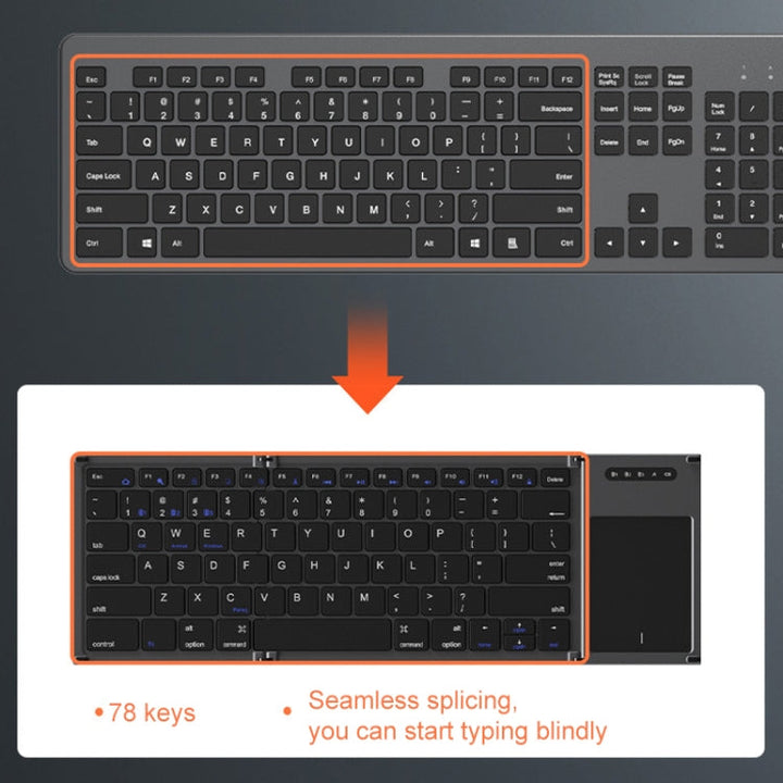 Lisslune | B066T Triple-Foldable Wireless Bluetooth Keyboard Compatible Multi-System Mobile Tablet Keyboard