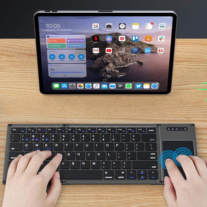 Lisslune | B066T Triple-Foldable Wireless Bluetooth Keyboard Compatible Multi-System Mobile Tablet Keyboard