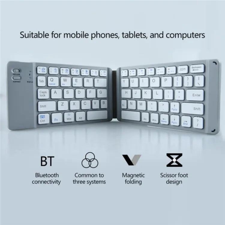 Lisslune | BT18 Bluetooth Keyboard Magnetic Folding Wireless Keyboard for Phones Tablets Computers (Black)