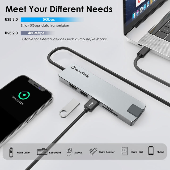 Lisslune | Wavlink UHP3409 For MacBook Pro/Air USB-C Windows Laptops 100W PD Mini Docking Station