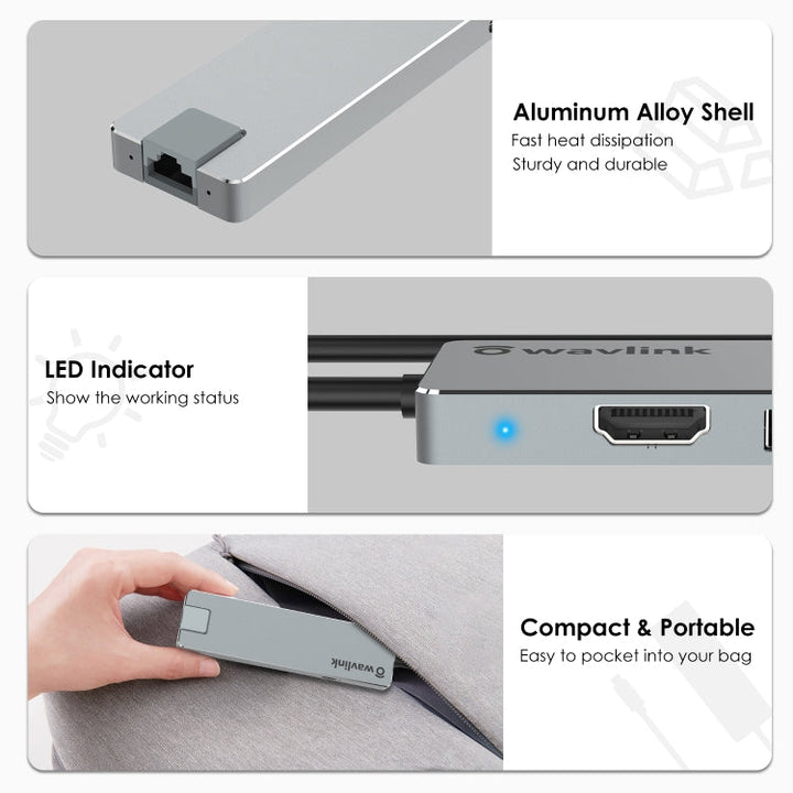 Lisslune | Wavlink UHP3409 For MacBook Pro/Air USB-C Windows Laptops 100W PD Mini Docking Station