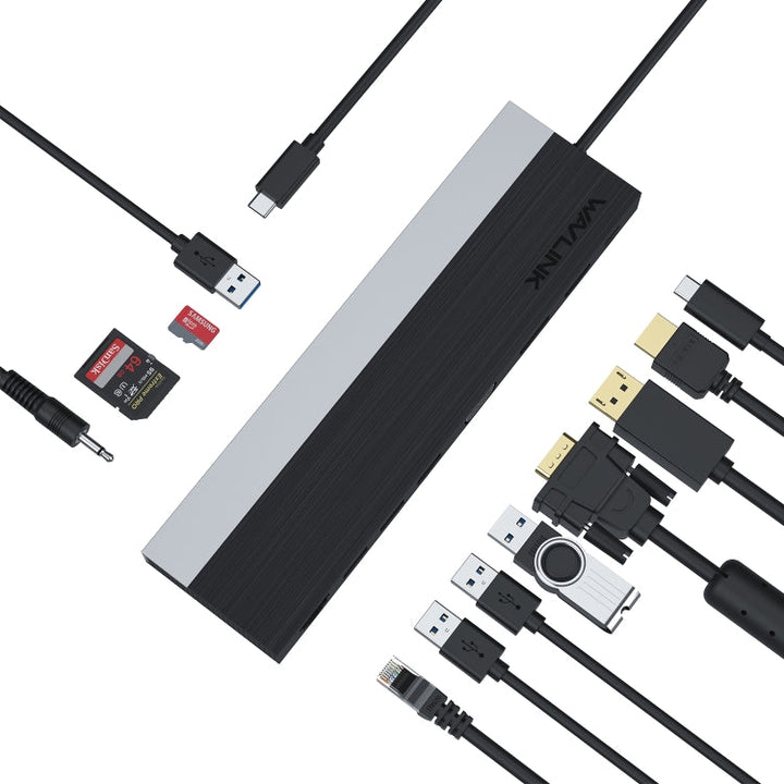 Lisslune | Wavlink UMD03 Triple Display Adapter Type-C Hub 12 in 1 Docking Station