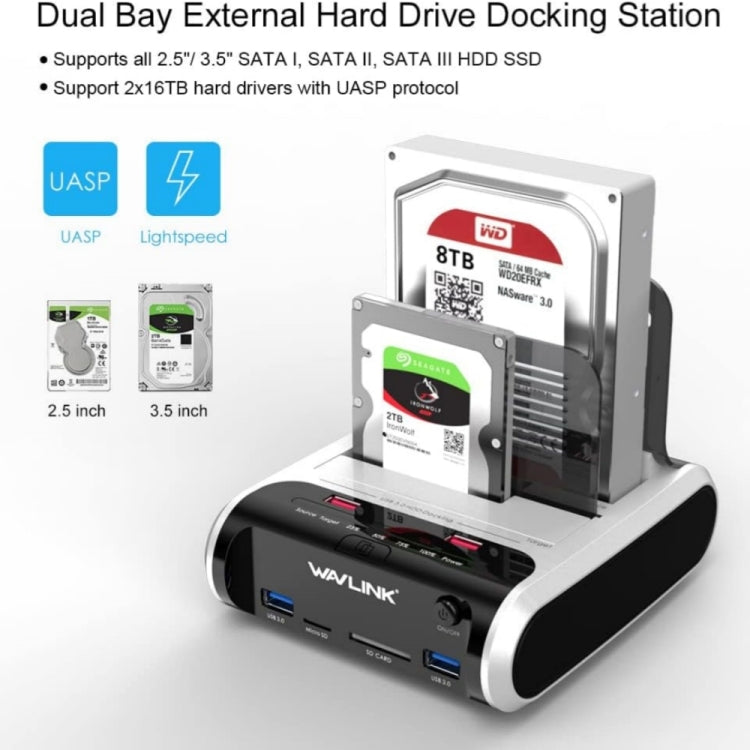 Lisslune | Wavlink ST336A SSD HDD Fast Offline Copy SATA USB 3.0 External Hard Drive Enclosure (EU Plug)