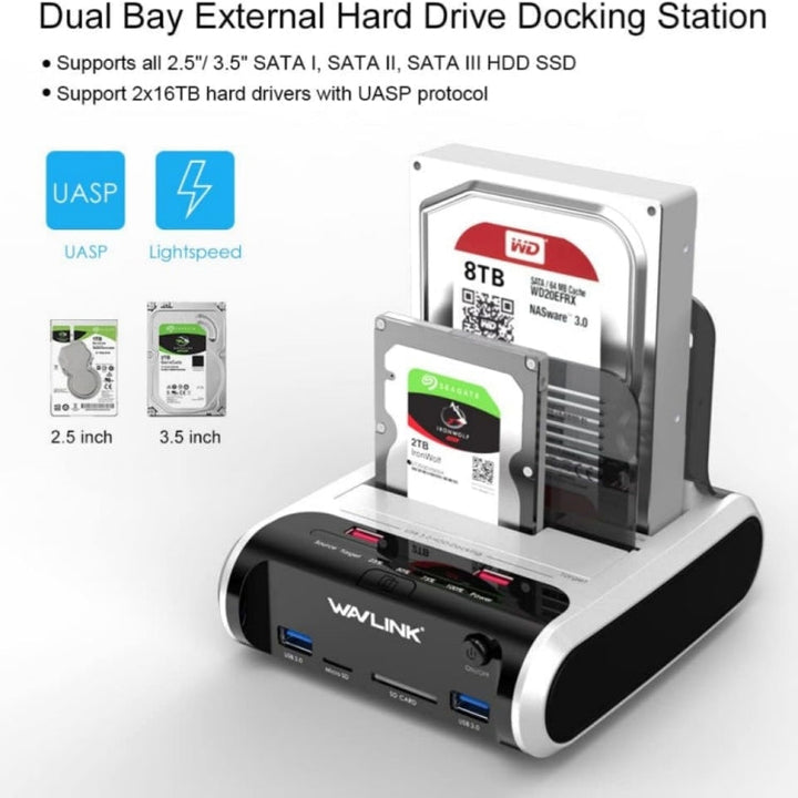 Lisslune | Wavlink ST336A SSD HDD Fast Offline Copy SATA USB 3.0 External Hard Drive Enclosure (EU Plug)