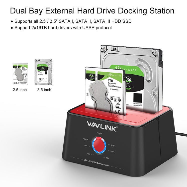 Lisslune | Wavlink ST334U SSD Dual Bay External Hard Drive Docking Station USB 3.0 to SATA I/II/III (AU Plug)