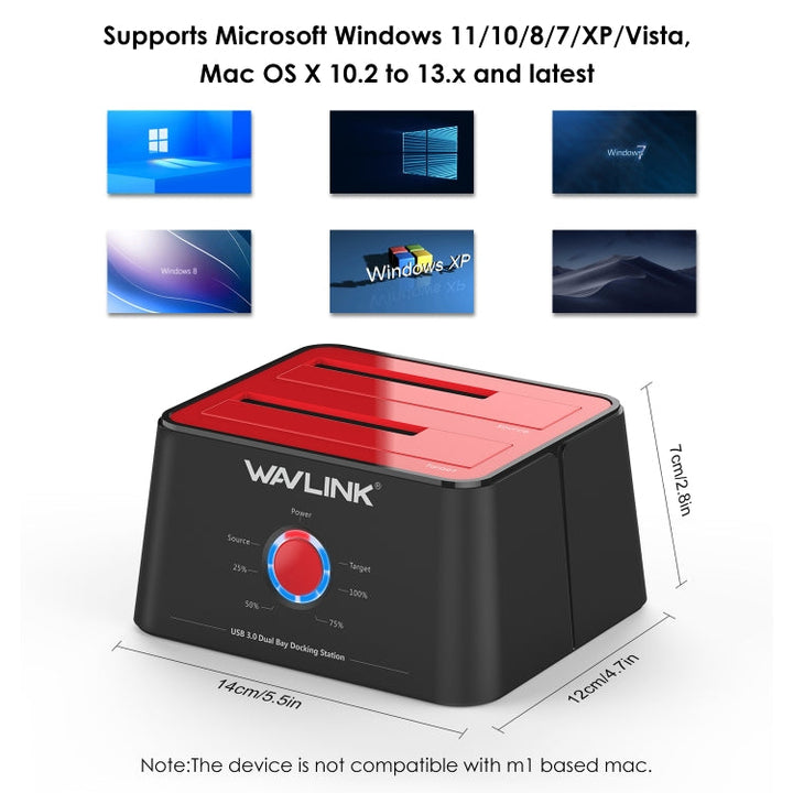 Lisslune | Wavlink ST334U SSD Dual Bay External Hard Drive Docking Station USB 3.0 to SATA I/II/III (US Plug)