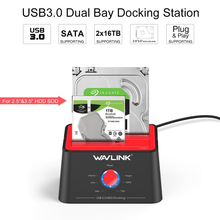 Lisslune | Wavlink ST334U SSD Dual Bay external hard drive docking station USB 3.0 to SATA I/II/III (UK plug)