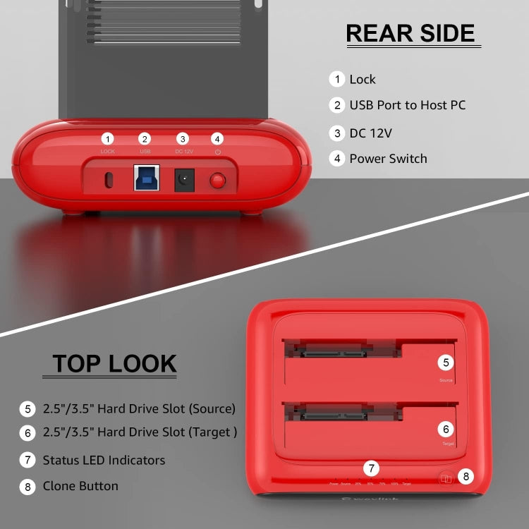 Lisslune | Wavlink ST341U Dual Bay External Hard Drive Docking Station Support Offline Clone Function (EU Plug)