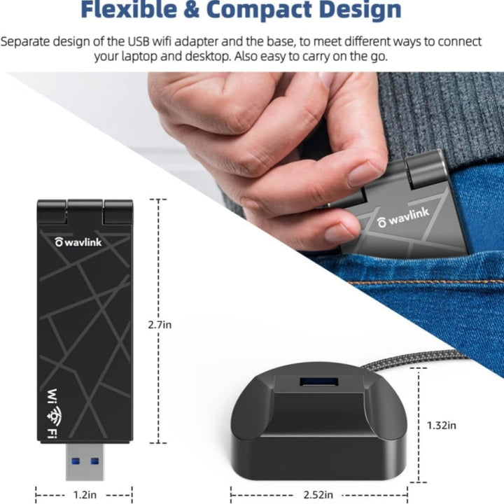 Lisslune | WAVLINK WN690X1 For PC AX1800 WiFi 6 Wireless-AX USB3.0 Adapter Dual Band Network Adapter