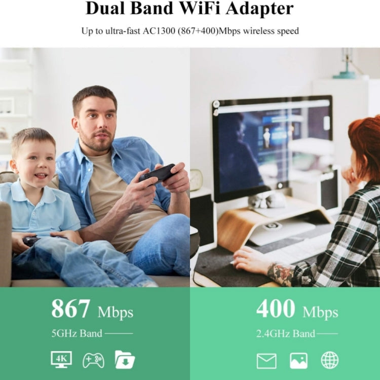 Lisslune | WAVLINK WN692A3 Lag-Free Gaming High-Speed AC1300M Wireless Dual Band USB 3.0 Adapter