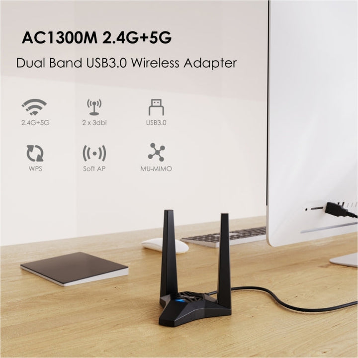 Lisslune | WAVLINK WN692A3 Lag-Free Gaming High-Speed AC1300M Wireless Dual Band USB 3.0 Adapter