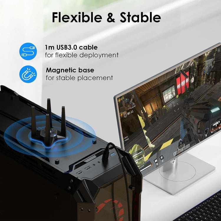 Lisslune | WAVLINK WN693X1 with 4x3dBi high-gain antenna magnetic base AX1800 dual-band USB WiFi 6 adapter