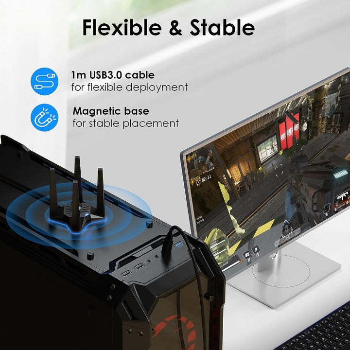 Lisslune | WAVLINK WN693X1 with 4x3dBi high-gain antenna magnetic base AX1800 dual-band USB WiFi 6 adapter