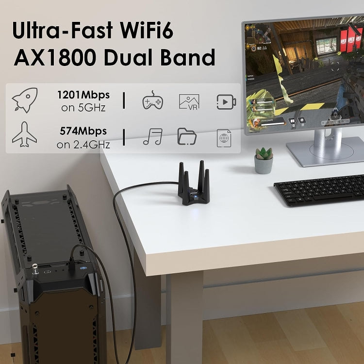 Lisslune | WAVLINK WN693X1 with 4x3dBi high-gain antenna magnetic base AX1800 dual-band USB WiFi 6 adapter