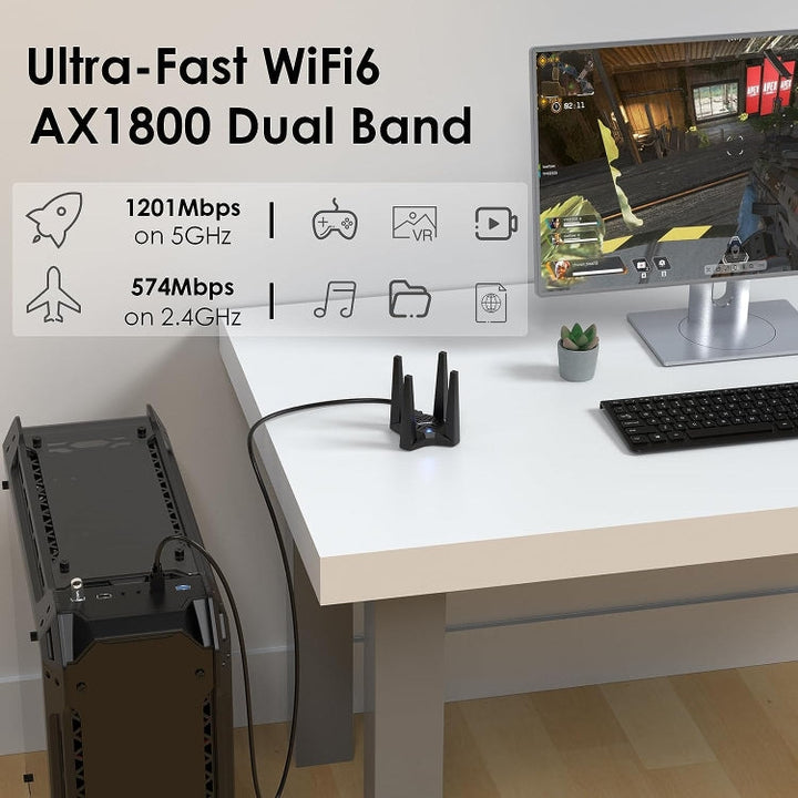 Lisslune | WAVLINK WN693X1 with 4x3dBi high-gain antenna magnetic base AX1800 dual-band USB WiFi 6 adapter