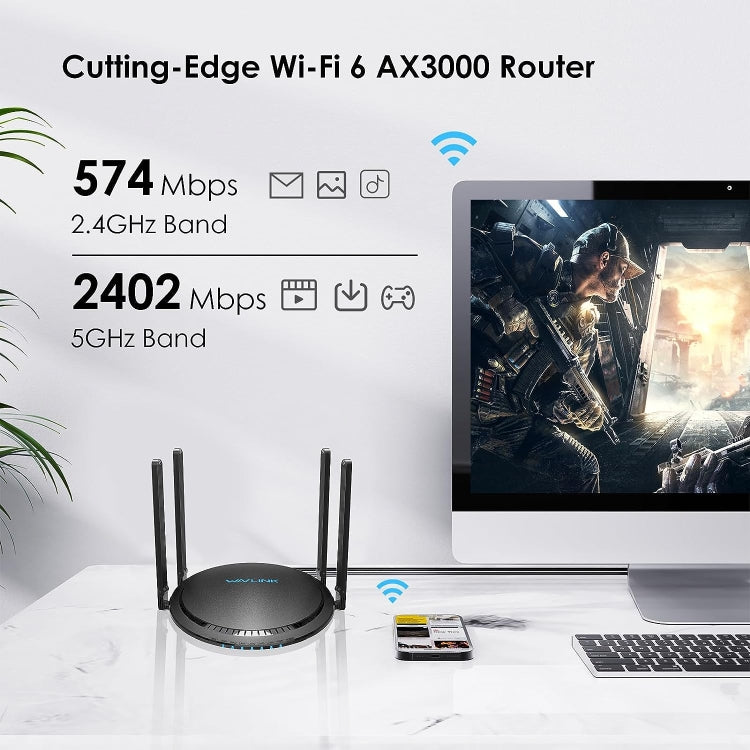 Lisslune | WAVLINK WN531MX3 Extended AX3000 WiFi 6 Wireless Router Dual-Band Wireless Repeater, Plug: EU Plug