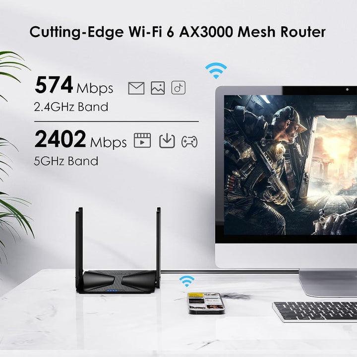 Lisslune | WAVLINK WN586X3 Wireless Gigabit Ethernet Router Wi-Fi 6 AX3000 Mesh Router Dual Band, Plug:US Plug
