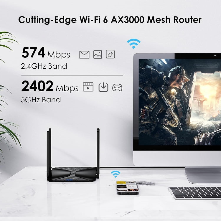 Lisslune | WAVLINK WN586X3 Wireless Gigabit Ethernet Router Wi-Fi 6 AX3000 Mesh Router Dual Band, Plug: AU Plug