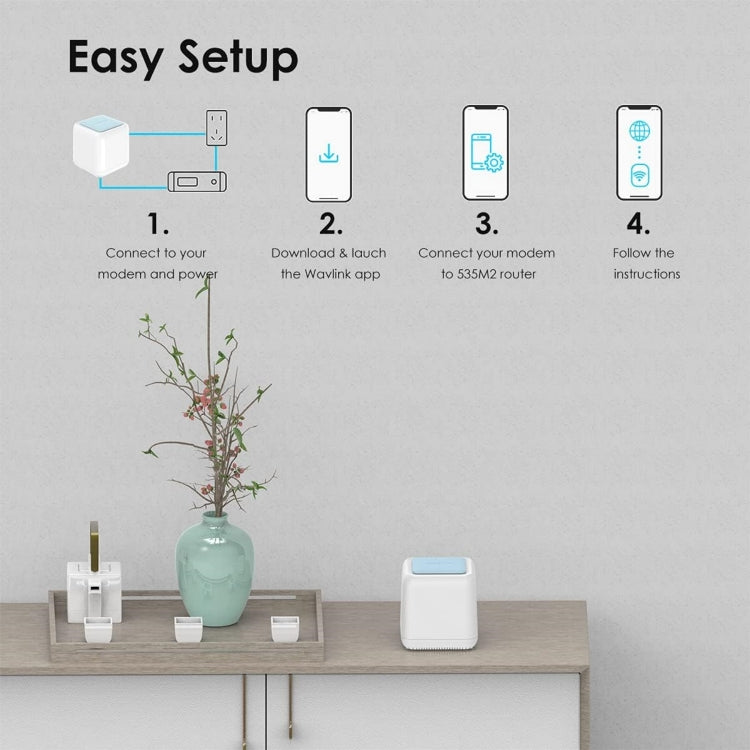 Lisslune | WAVLINK WN535M2 For Home Office 2 Piece Mesh Wireless Router AC1200 Dual Band WiFi Signal Booster, Plug: AU Plug