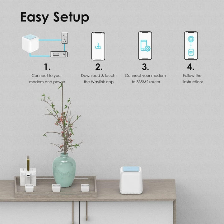 Lisslune | WAVLINK WN535M2 For Home Office 2 Piece Mesh Wireless Router AC1200 Dual Band WiFi Signal Booster, Plug: AU Plug