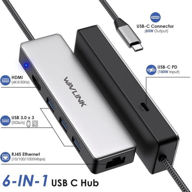 Lisslune | WAVLINK UHP3413 6 in 1 4K Thunderbolt 3 Type-C Device Hub Adapter USB-C Docking Station