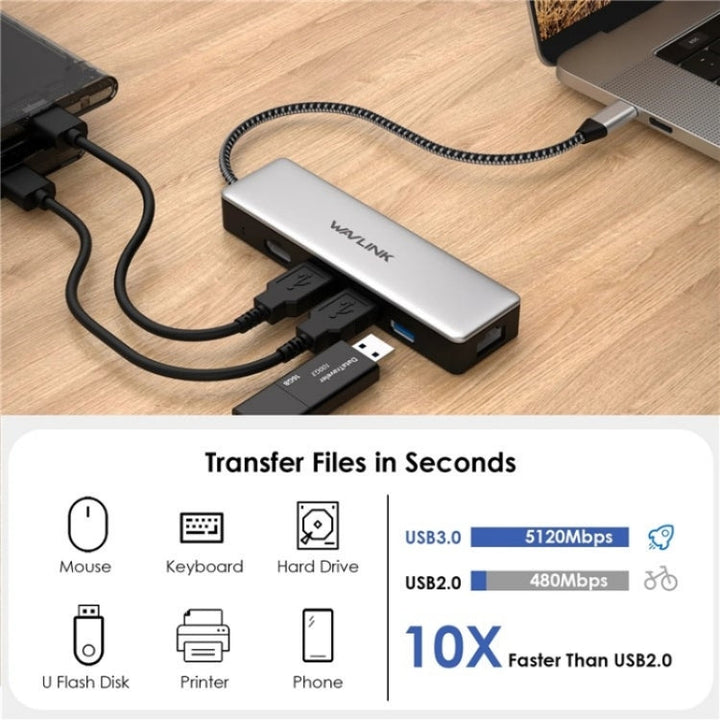 Lisslune | WAVLINK UHP3413 6 in 1 4K Thunderbolt 3 Type-C Device Hub Adapter USB-C Docking Station