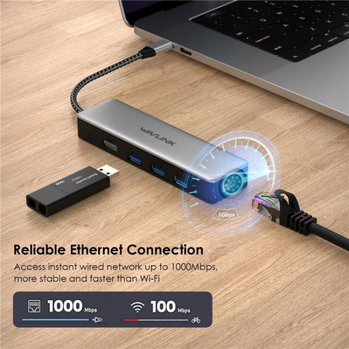 Lisslune | WAVLINK UHP3413 6 in 1 4K Thunderbolt 3 Type-C Device Hub Adapter USB-C Docking Station