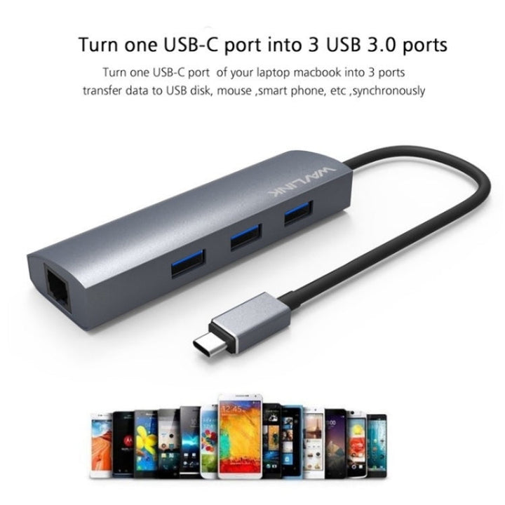 Lisslune | WAVLINK UH3031G/C Gigabit High-Speed Hub Adapter Type-C to 3 x USB 3.0 + USB-C + RJ45 + DC Power Connector
