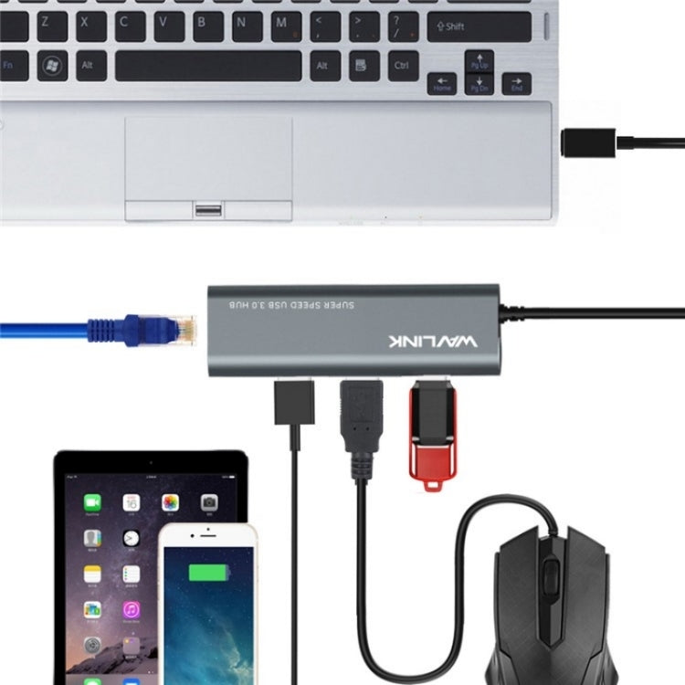 Lisslune | WAVLINK UH3031G/C Gigabit High-Speed Hub Adapter Type-C to 3 x USB 3.0 + USB-C + RJ45 + DC Power Connector