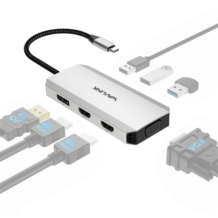 Lisslune | WAVLINK UMD304 Converter USB-C to Dual HD 4K 60Hz HUB 7-in-1 Laptop Docking Station