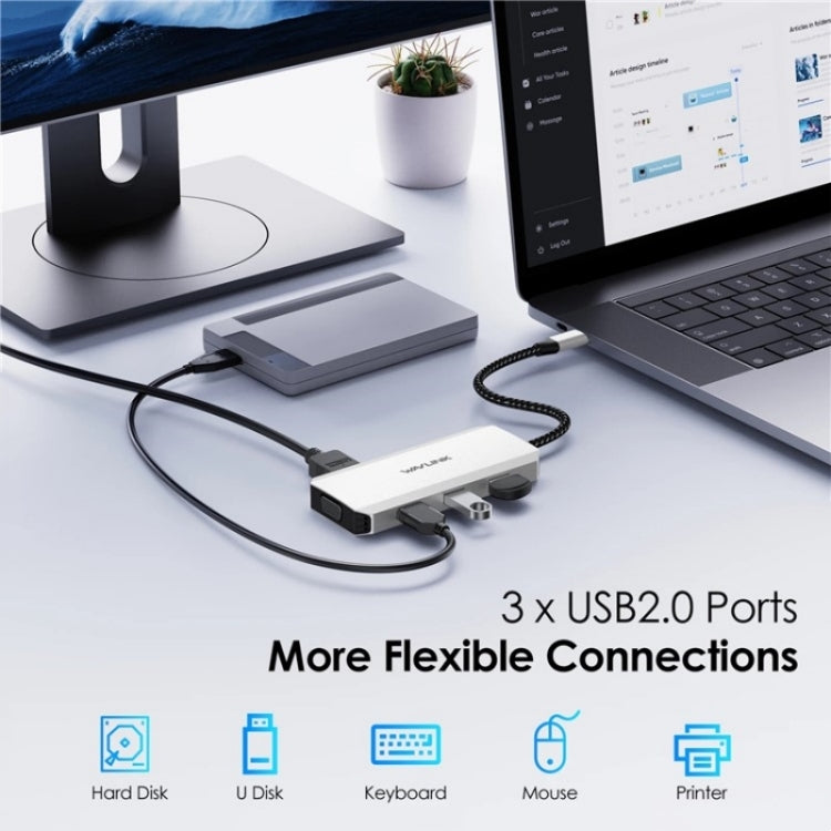 Lisslune | WAVLINK UMD304 Converter USB-C to Dual HD 4K 60Hz HUB 7-in-1 Laptop Docking Station