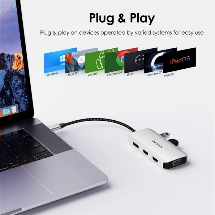 Lisslune | WAVLINK UMD304 Converter USB-C to Dual HD 4K 60Hz HUB 7-in-1 Laptop Docking Station
